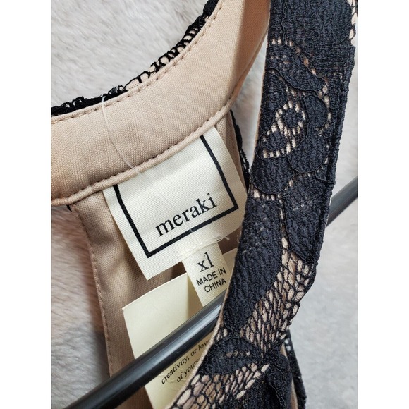 Meraki Romper Women Size XL Black Floral Lace Lined Nylon Round Neck Back Zipper - Picture 6 of 9